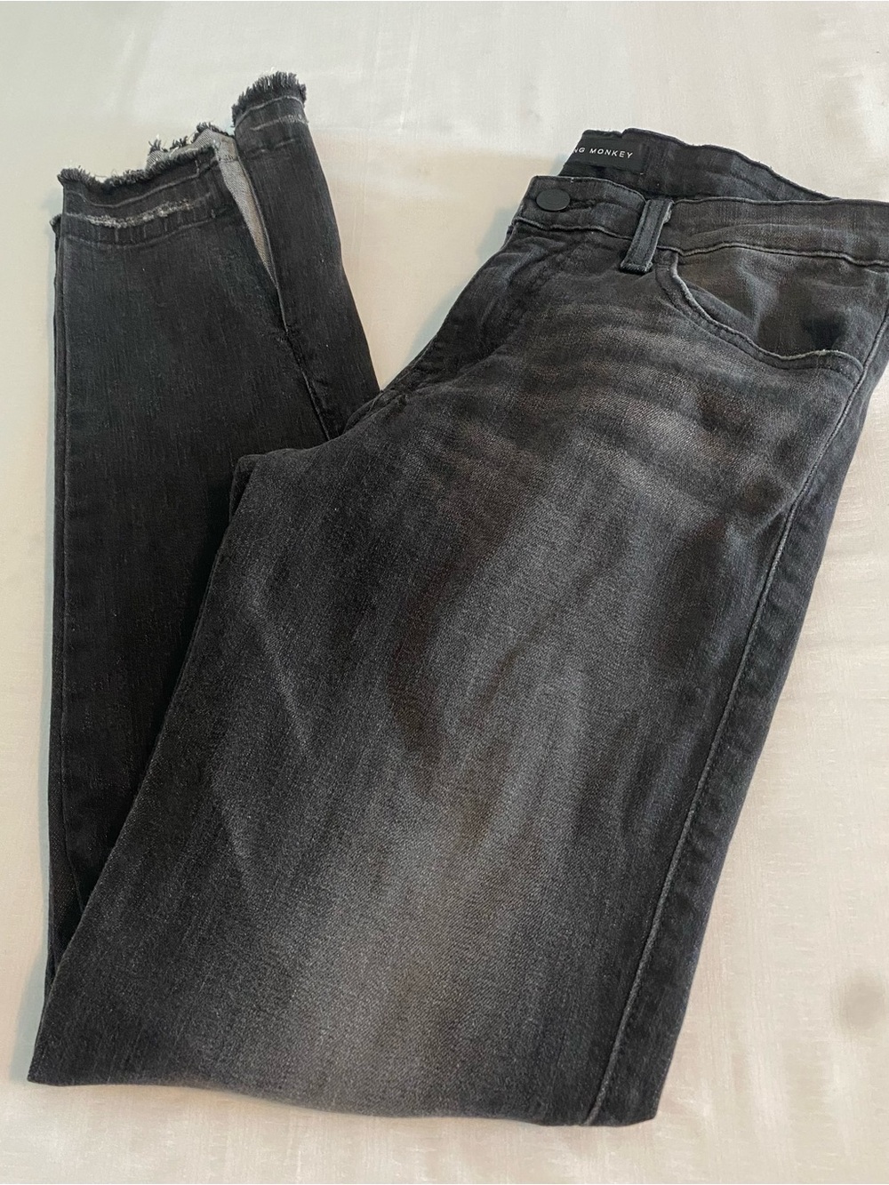 Flying Monkey Women's Black Skinny Jeans with Frayed Hem